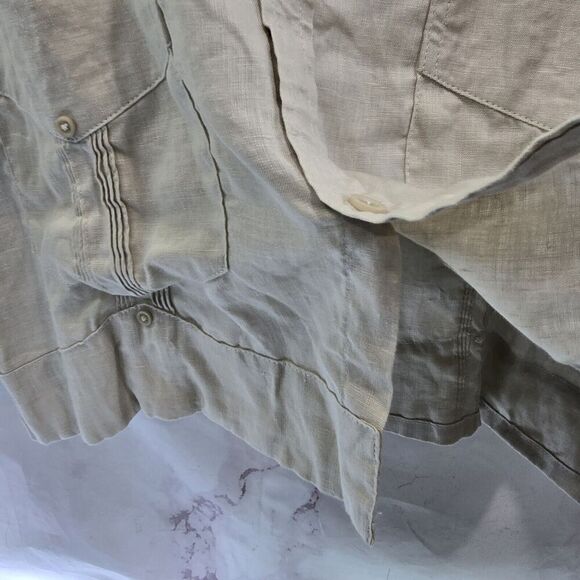 Cubavera Shirt Mens Large Linen Button Beige Vtg Safari Utility Cargo Indiana - Picture 8 of 11